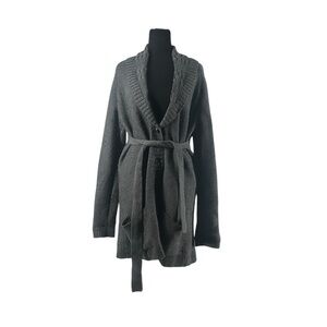 Lacoste cardigan wool cashmere blend  Charcoal Knit tie waist preppy sz L